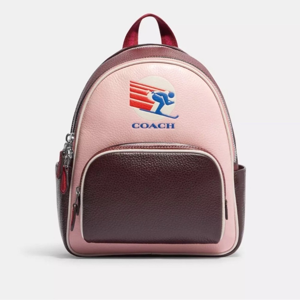 Coach, Mini court backpack in color block Ski Speed graphic Powder pink